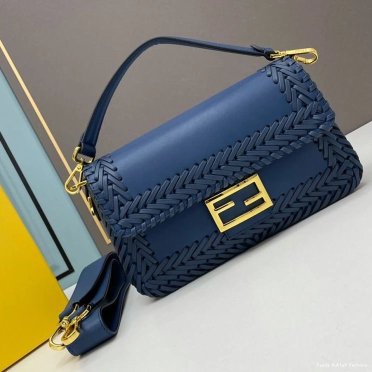 HOT Fendi In Medium Stitching Leather Bag Baguette Blue 0730